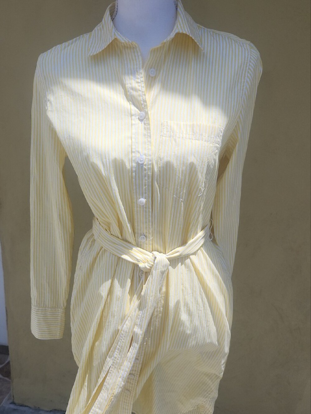 J. Crew Pale Yellow Striped Long-Sleeve Shirt Dress - Picture 5 of 11